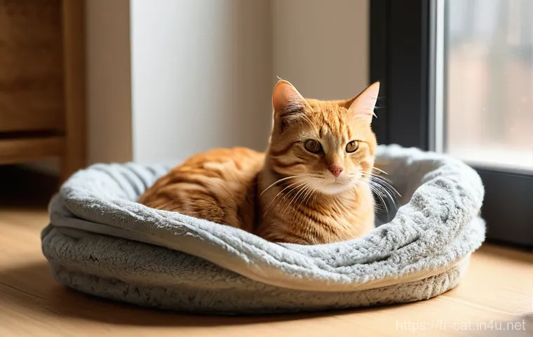 고양이 출산 준비물 - **Prompt 1: The Serene Birthing Sanctuary**
    A tranquil and warm indoor scene, depicting a cozy b...