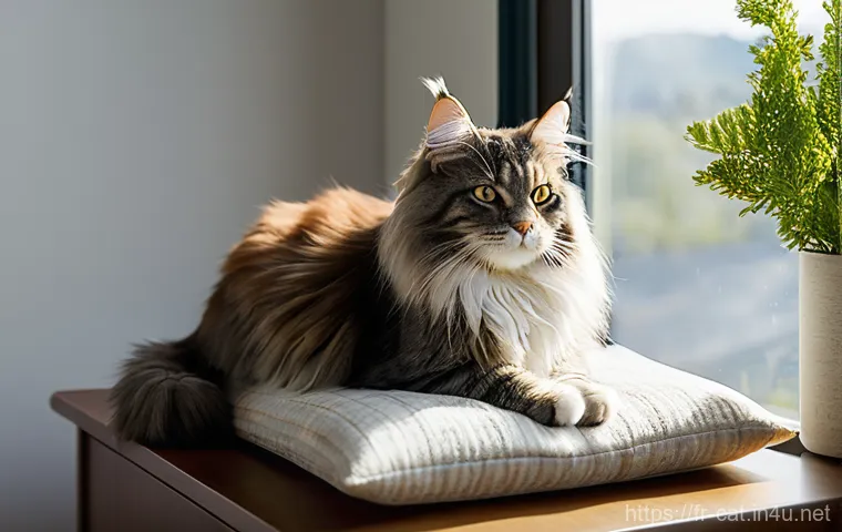 고양이 영양제 추천 - **Prompt 1: "A wise, elderly Maine Coon cat named Pacha, with a thick, well-maintained grey and whit...