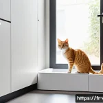 고양이 화장실 모래 비교 - **Prompt:** A domestic short-haired cat with sleek, tawny fur, mid-action, gently pawing at a pristi...