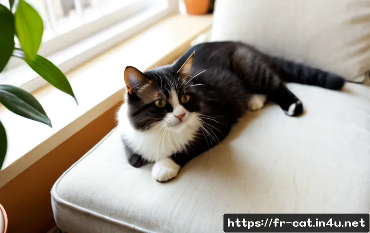 Home 17 고양이의 계절별 털갈이 - Photorealistic spring home scene in a bright French apartment, a healthy fluffy European shorthair c...