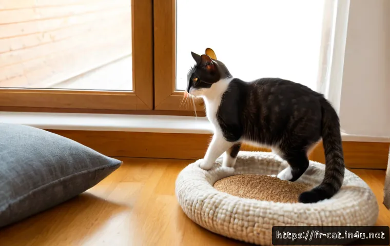 Home 17 고양이 성장 단계별 관리 - Photorealistic split-stage lifestyle scene showing responsible cat growth care in a bright French ap...
